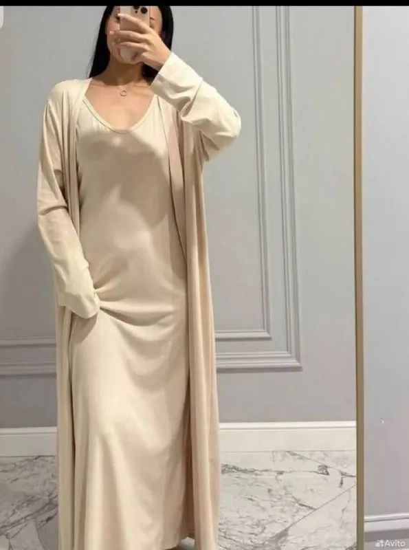 Описание: продам новый с биркой комплект кардиган с платьем размер 42-44 беж, ткань лапша цена 1400... - фотография