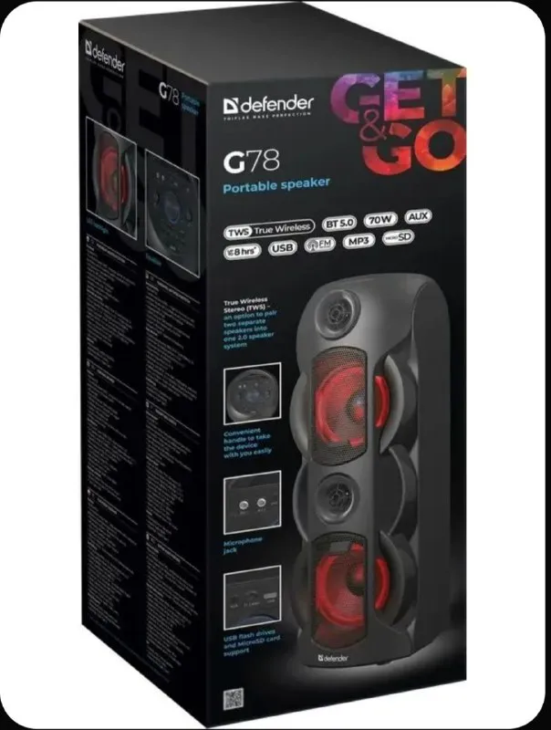 Описание: ✅колонка блютуз беспроводная большая defender g78 70вт с подсветкой, fm радио, usb, micros... - фотография