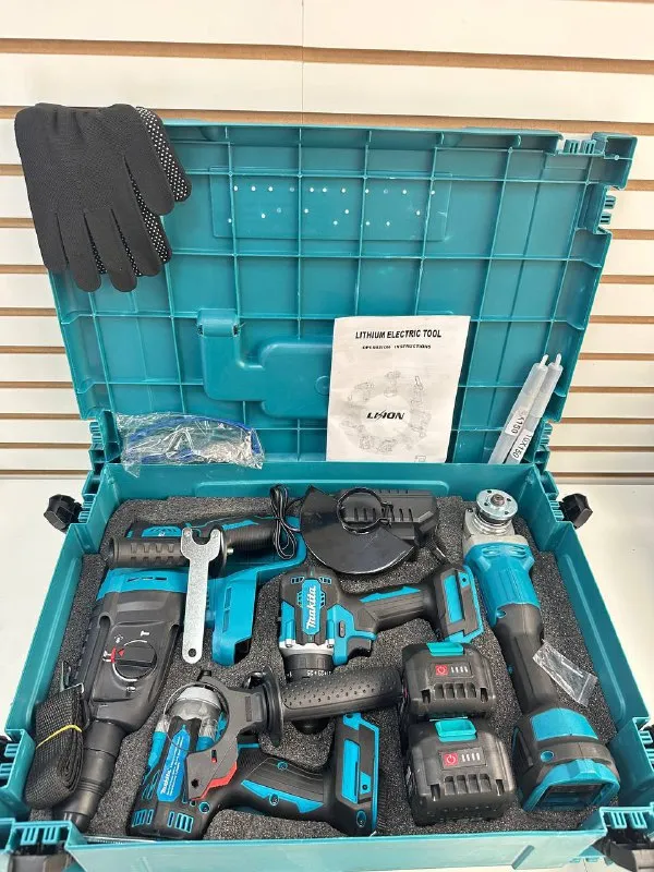 Бесщеточный набор электроинструментов 4в1 цена 9000₽ ❗️❗️❗️❗️➡️ tg: настя 📞+79494147553 доставим донецк, макеевка зарядная док станция 4 li-ion акб 18 в ёмкостью 4ач шуруповерт бесщёточный крутящий момент н/м60,8 обороты в мин: шуруповерт 0-450 / дрель 0-1508 35 степень затяжки 2 скорости вращения редуктора ушм бесщеточный болгарка аккумуляторная 125мм 3 режима мощности обороты / мин 0-8508 время работы о одного аккумулятора на 1й скорости 45 минут на 3й 22 минуты перфоратор бесщеточный аккумуляторный 3 режима работы - перфоратор, отбойник, дрель-шуруповерт макс. энергия удара дж 2,508 гайковерт бесщеточный. максимальная мощность, 100 вт реверс 3 режима усилий частота удара 3500 минуту частота вращения 3300 об/мин вес с аккумулятором 1,8кг - фотография - 3