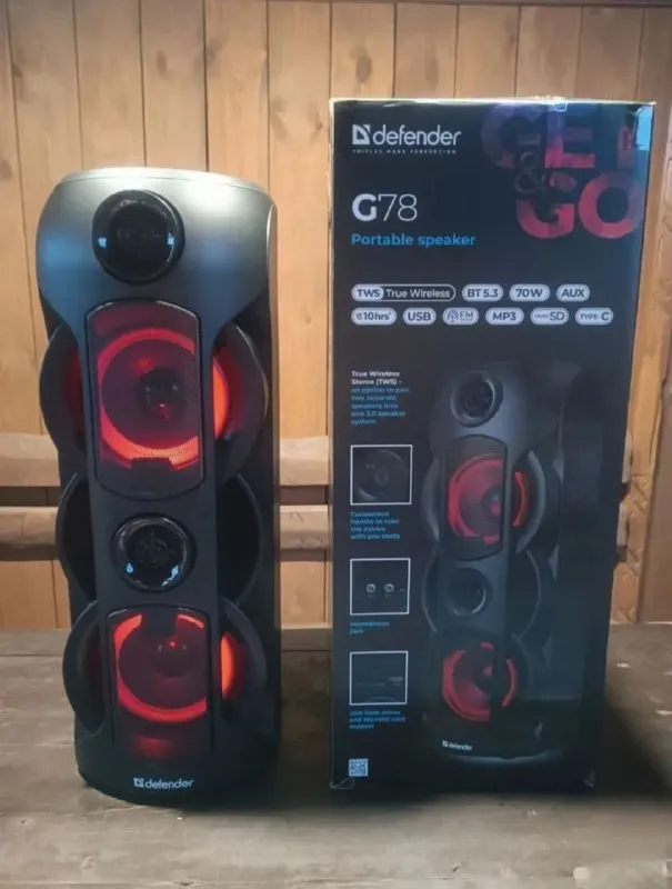 Описание: ✅колонка блютуз беспроводная большая defender с подсветкой. fm радио usb microsd, mic, aux... - фотография - 1