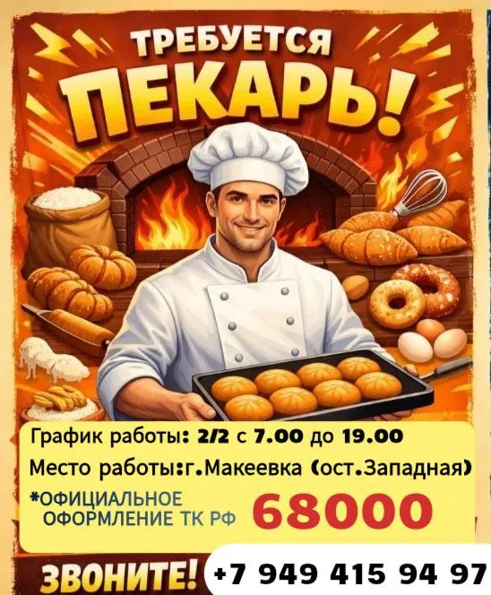 Приглашаем на работу пекаря парней и девушек (макеевка ост. западная) в нашу уютную пекарню условия:... - фотография
