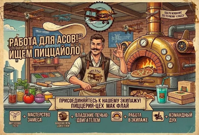 ✈️ пицца-цех "мак флай" ищет асов! 🍕🛠 наш уникальный "пицца-цех" готов к новому взлету, и нам нужен... - фотография