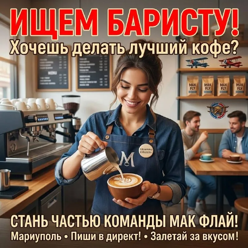 ☕️мак флай срочно ищет баристу ⭐️ дружный коллектив ⭐️ график 2/2 с 9:00 до 21:00 ⭐️ официально трудоустройство от вас: ❤️чистоплотность ❤️ответственность ❤️любовь к кофе ❤️опыт работы ❤️от 20 лет подробнее ⤵️⤵️⤵️ +79495562120 анна - фотография - 1